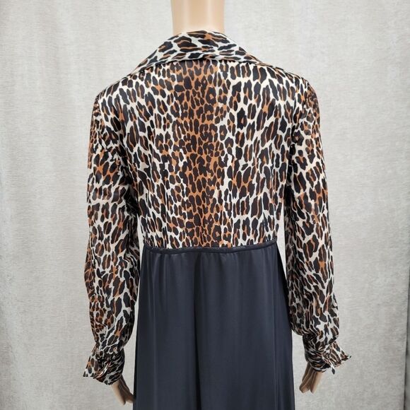 Vanity Fair Vtg 60s Leopard Black Button Front Nightgown Robe Dress Size Small - Picture 9 of 16